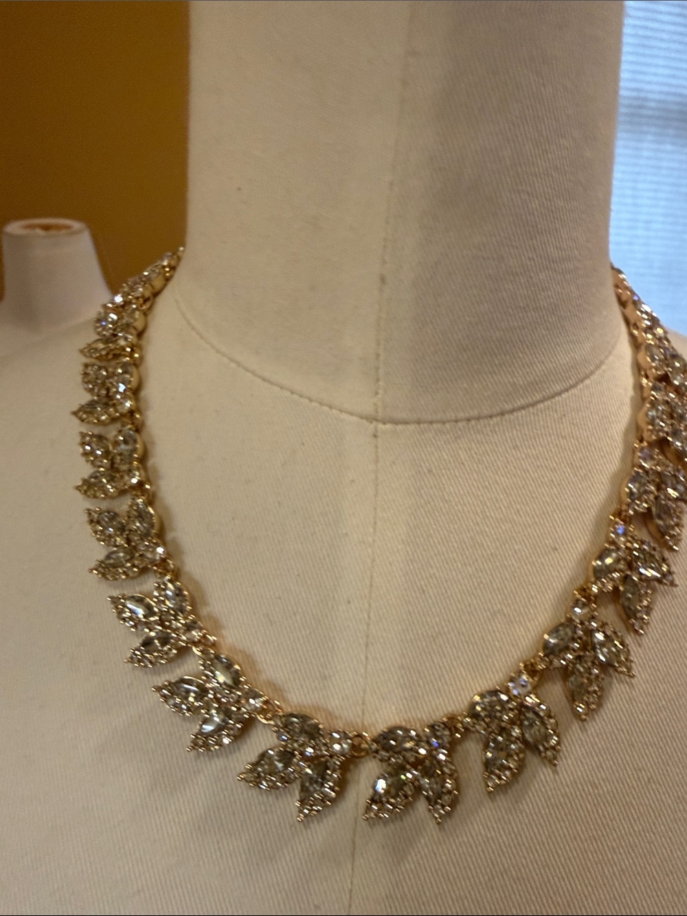 J. Crew Factory Gold Crystal Leaf Statement Necklace